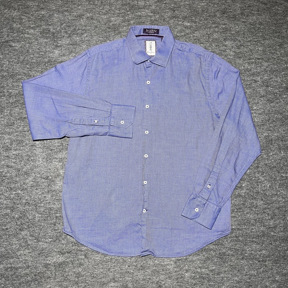 Robert Graham Tailored Fit Men L 16 1/2 Blue Purple Natural‎ Stretch Cotton